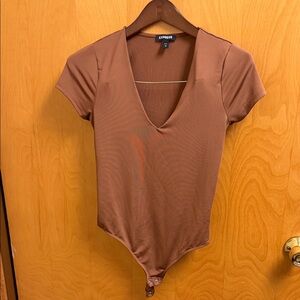 Express Women's Tan V-Neck Bodysuit